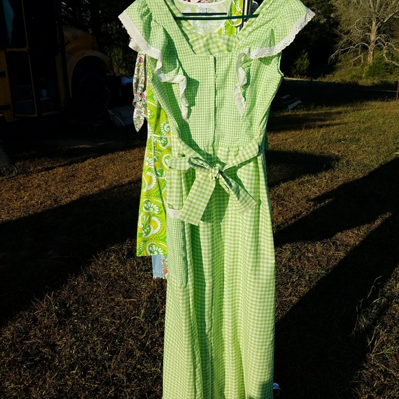 VTG Long Checkered Ruffle Dress 60's 70's 6 M - Picture 11 of 11